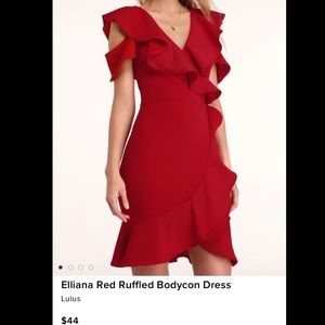 Elliana Red Ruffled Ribbed cold Shoulder Bodycon